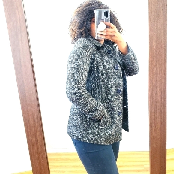 London Fog Women's Black and White Pea Coat S/M Wool Jacket - Picture 1 of 17